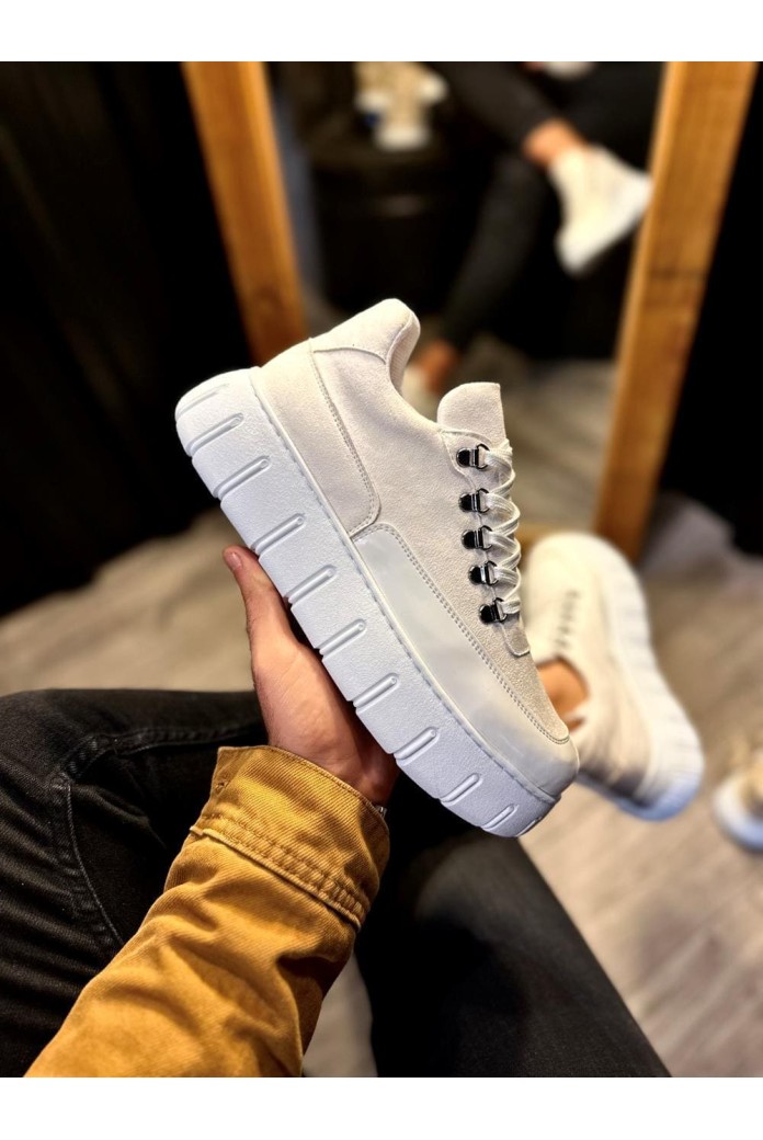 KN600 Erkek Günlük Bağcıklı Süet Cilt Spor Sneaker Ayakkabı SCBT - Beyaz