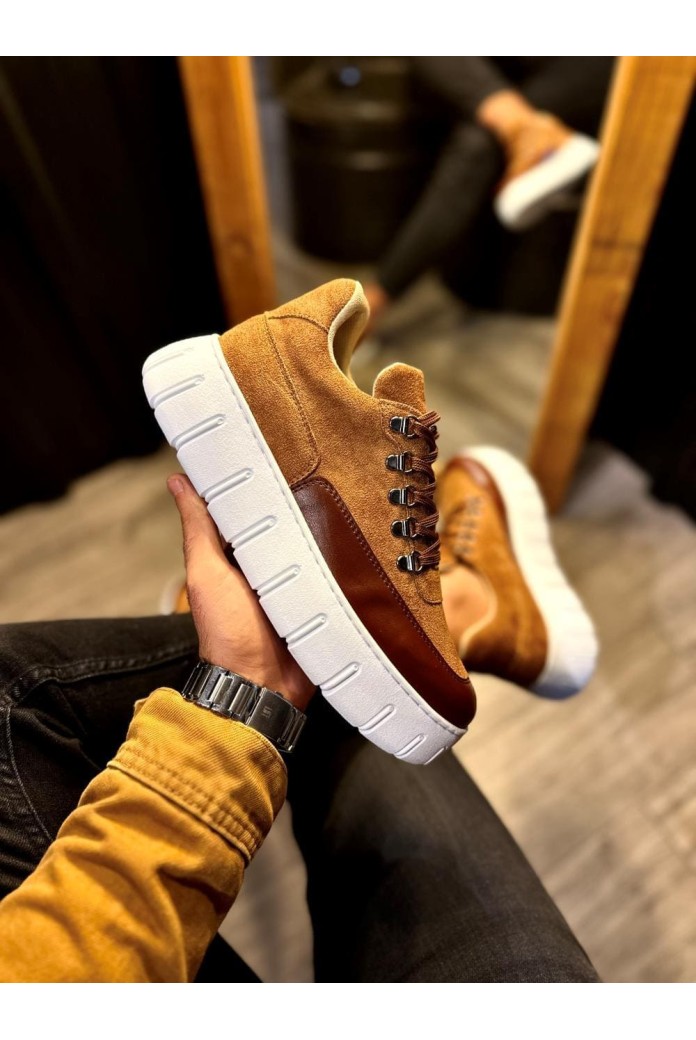 KN600 Erkek Günlük Bağcıklı Süet Cilt Spor Sneaker Ayakkabı SCBT - Taba