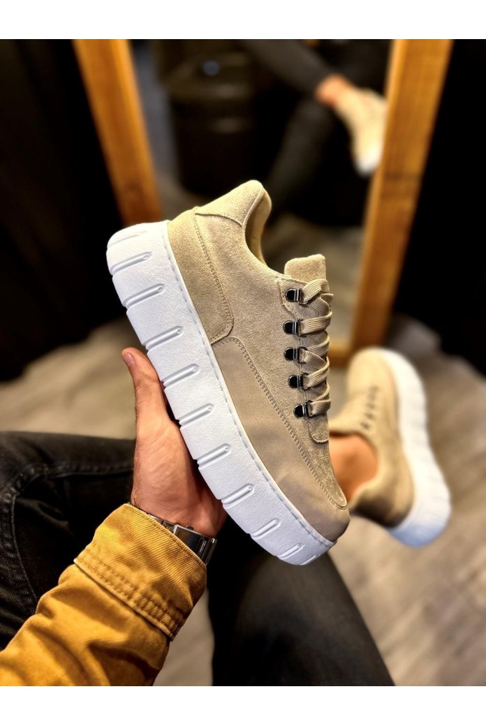 KN600 Erkek Günlük Bağcıklı Süet Cilt Spor Sneaker Ayakkabı SCBT - Vizon