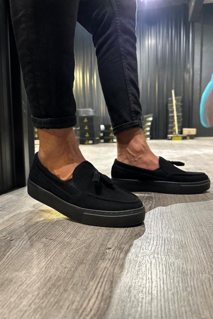 KN717 Erkek Günlük Bağcıksız Corcik Süet Klasik Ayakkabı CST - Siyah