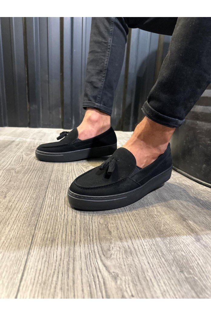 KN717 Erkek Günlük Bağcıksız Corcik Süet Klasik Ayakkabı CST - Siyah