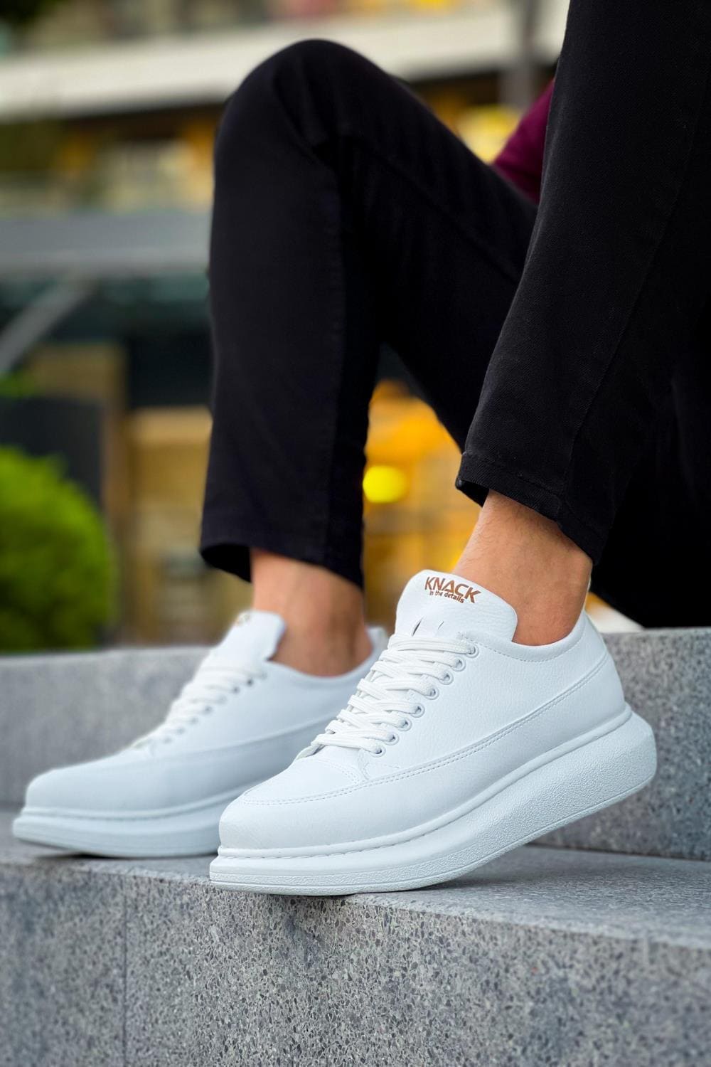 KN814 Erkek Günlük Bağcıklı Cilt Spor Sneaker Ayakkabı CBT - Beyaz – Knack Erkek Ayakkabı