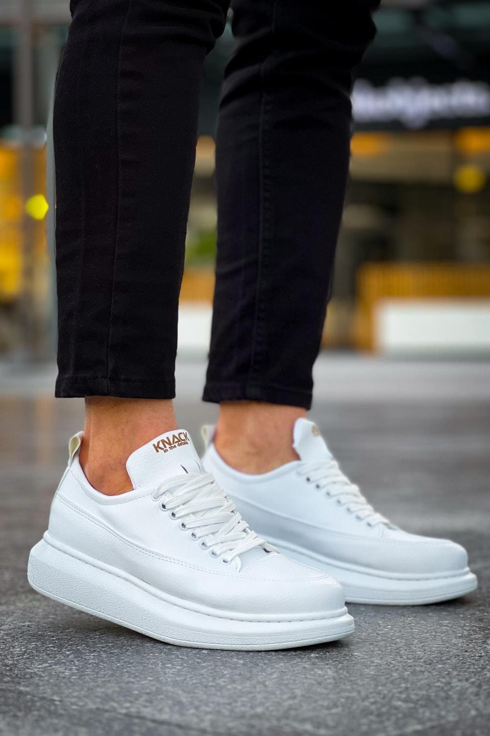 KN814 Erkek Günlük Bağcıklı Cilt Spor Sneaker Ayakkabı CBT - Beyaz – Knack Erkek Ayakkabı