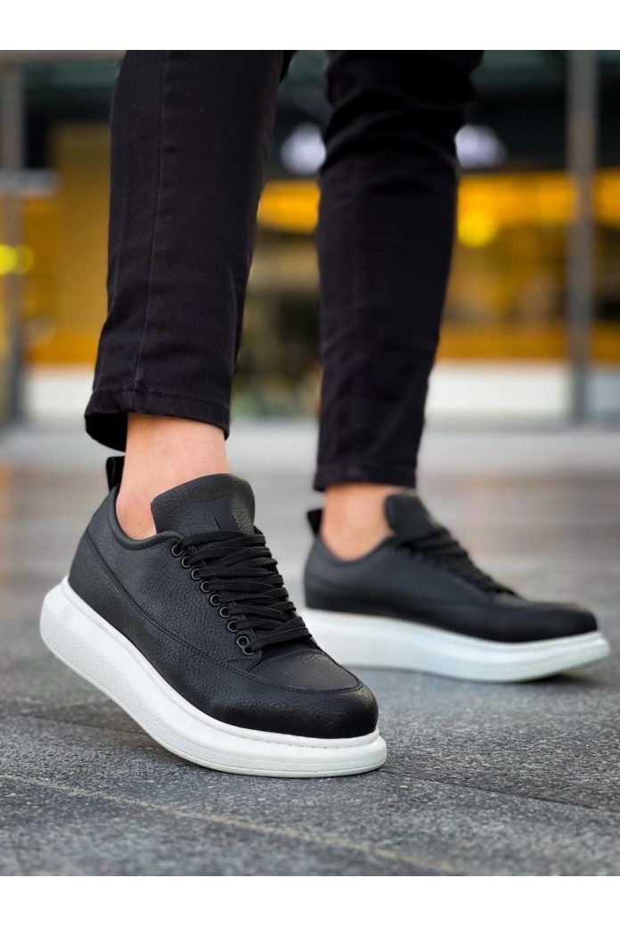 KN814 Erkek Günlük Bağcıklı Cilt Spor Sneaker Ayakkabı CBT - Siyah