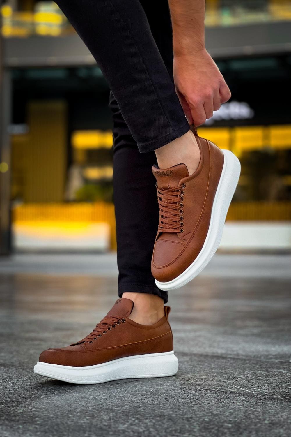 KN814 Erkek Günlük Bağcıklı Cilt Spor Sneaker Ayakkabı CBT - Taba – Knack Erkek Ayakkabı