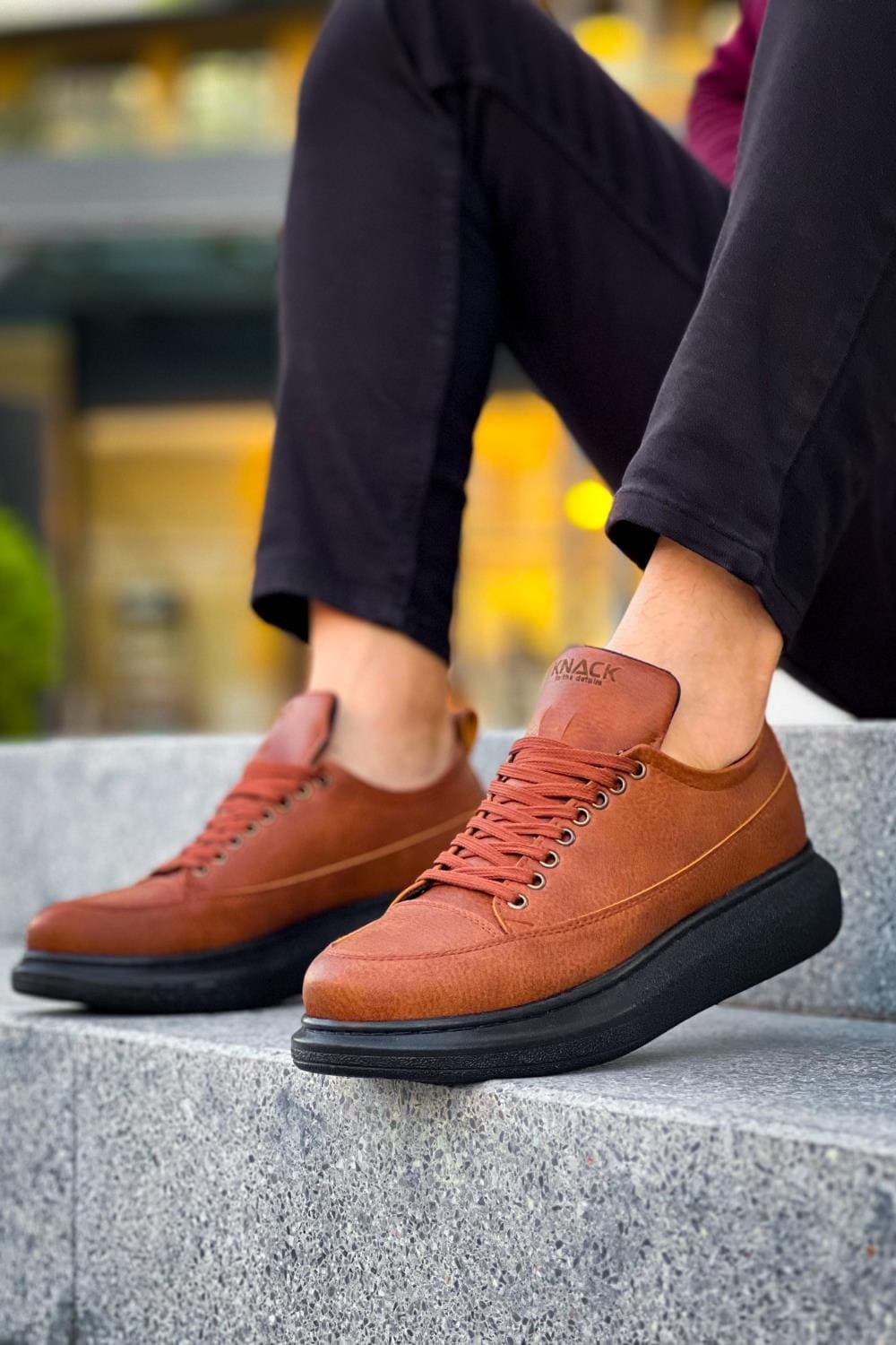 KN814 Erkek Günlük Bağcıklı Cilt Spor Sneaker Ayakkabı CST - Taba – Knack Erkek Ayakkabı