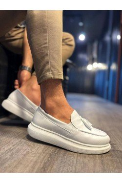 KN818 Erkek Günlük Bağcıksız Corcik Cilt Klasik Ayakkabı CBT - Beyaz