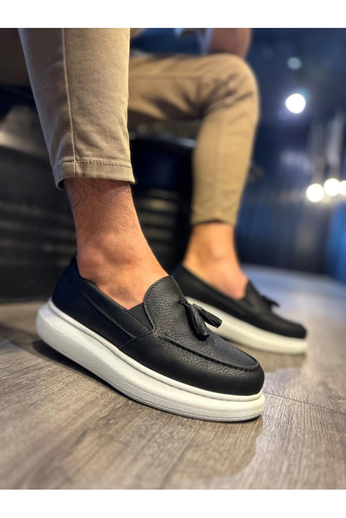 KN818 Erkek Günlük Bağcıksız Corcik Cilt Klasik Ayakkabı CBT - Siyah