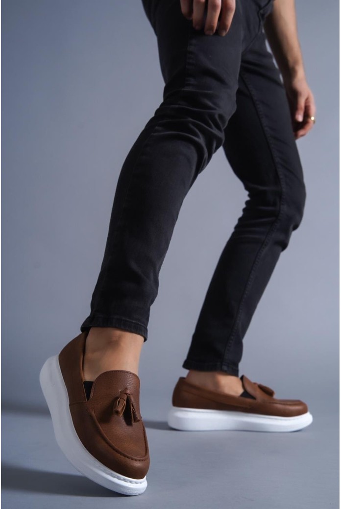 KN818 Erkek Günlük Bağcıksız Corcik Cilt Klasik Ayakkabı CBT - Taba