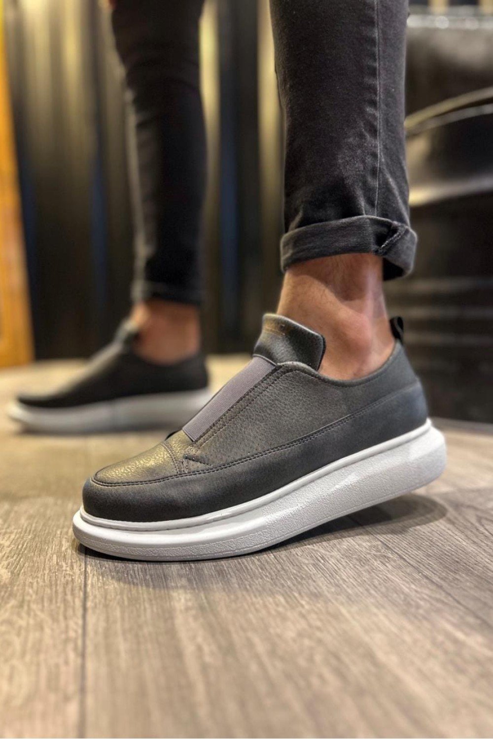 KN911 Erkek Günlük Bağcıksız Cilt Spor Sneaker Ayakkabı CBT - Gri – Knack Erkek Ayakkabı