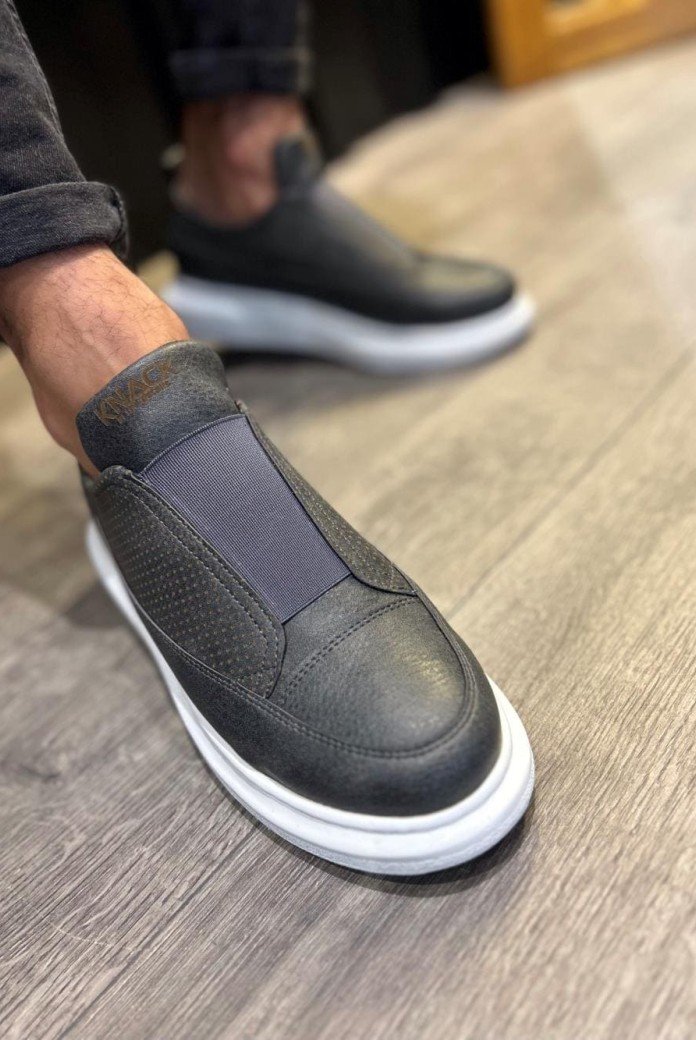 KN911 Erkek Günlük Bağcıksız Cilt Spor Sneaker Ayakkabı CBT - Gri