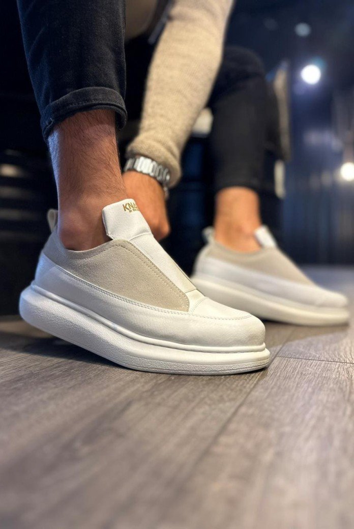 KN911 Erkek Günlük Bağcıksız Cilt Süet Spor Sneaker Ayakkabı CSBT - Beyaz