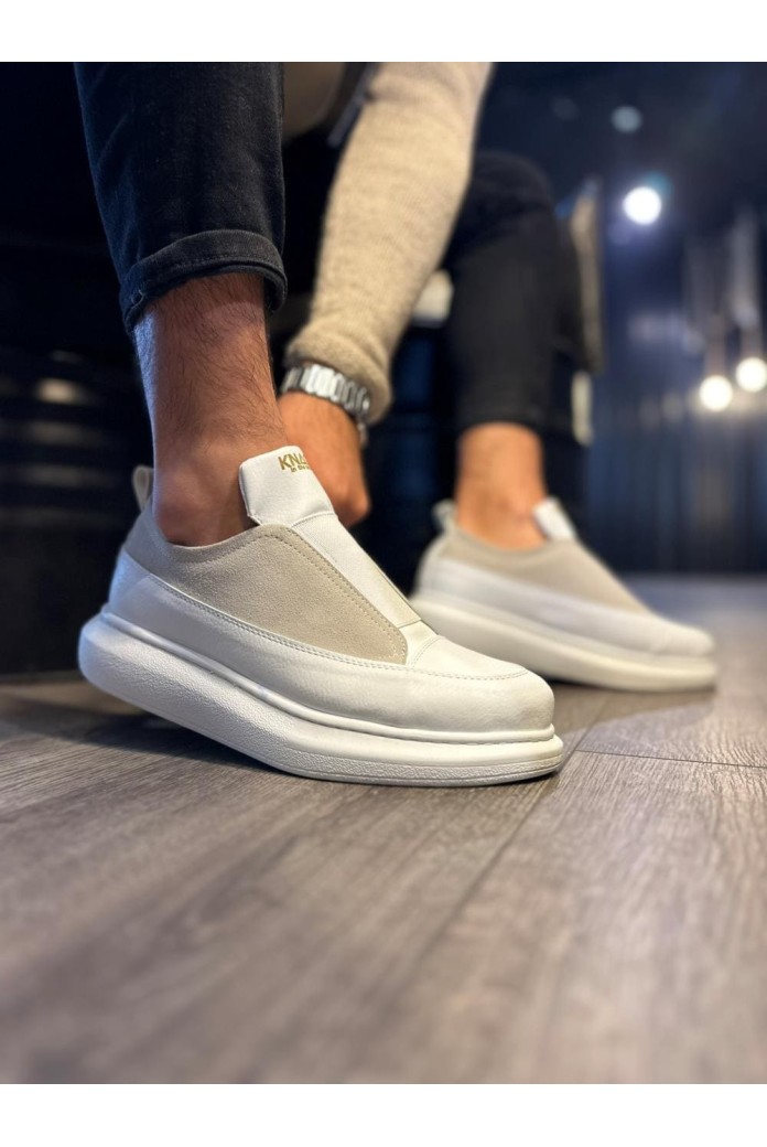 KN911 Erkek Günlük Bağcıksız Cilt Süet Spor Sneaker Ayakkabı CSBT - Beyaz