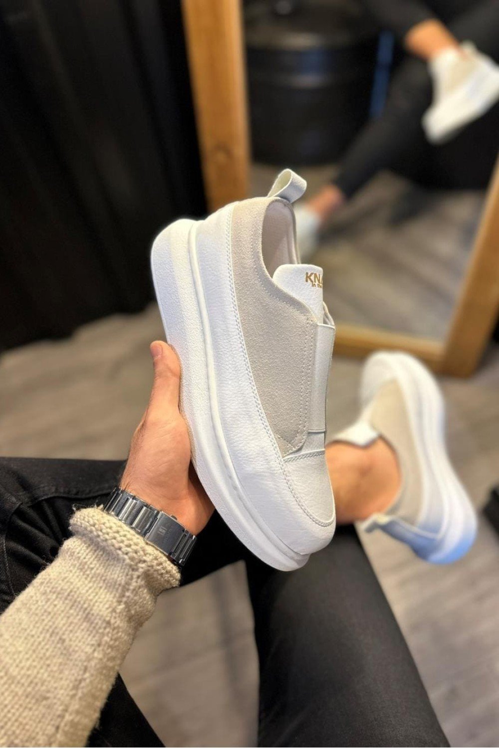 KN911 Erkek Günlük Bağcıksız Cilt Süet Spor Sneaker Ayakkabı CSBT - Beyaz Erkek Ayakkabı KN911 Erkek Günlük Bağcıksız Cilt Süet Spor Sneaker Ayakkabı CSBT - Beyaz – Knack Erkek Ayakkabı