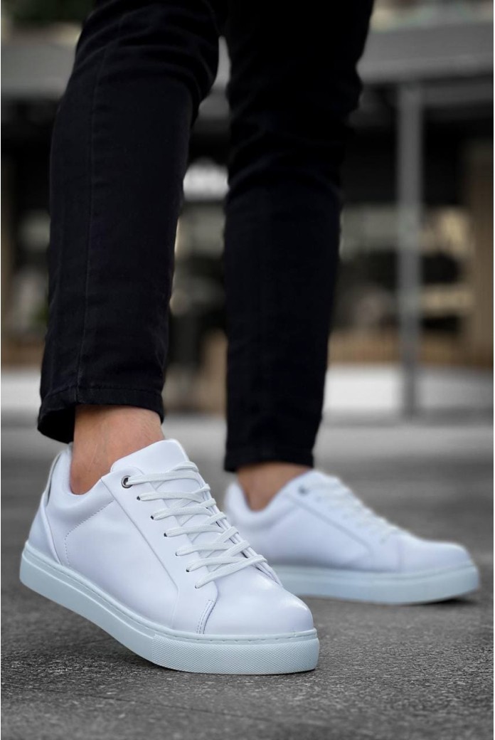 KB-BX1 Erkek Günlük Bağcıklı Cilt Spor Sneaker Ayakkabı CBT - Beyaz