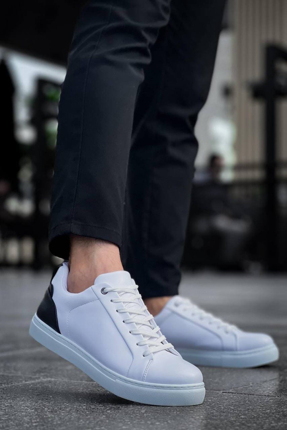 KB-BX1 Erkek Günlük Bağcıklı Cilt Spor Sneaker Ayakkabı CBT - Beyaz/Siyah – Kuback Erkek Ayakkabı