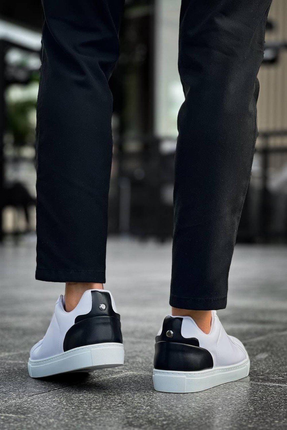 KB-BX1 Erkek Günlük Bağcıklı Cilt Spor Sneaker Ayakkabı CBT - Beyaz/Siyah – Kuback Erkek Ayakkabı