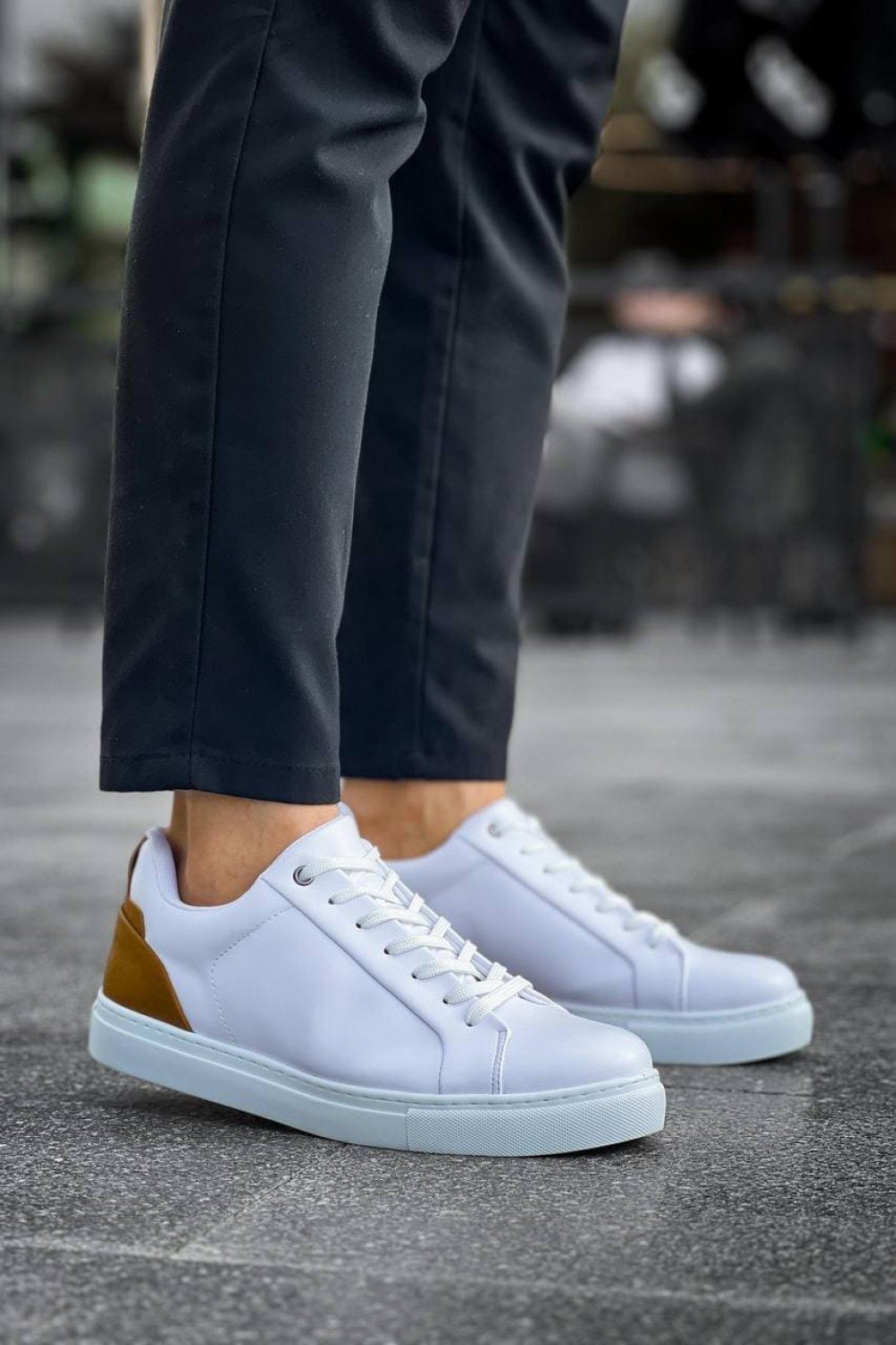 KB-BX1 Erkek Günlük Bağcıklı Cilt Spor Sneaker Ayakkabı CBT - Beyaz/Taba – Kuback Erkek Ayakkabı