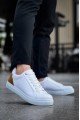 KB-BX1 Erkek Günlük Bağcıklı Cilt Spor Sneaker Ayakkabı CBT - Beyaz/Taba