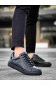 KB-BX1 Erkek Günlük Bağcıklı Cilt Spor Sneaker Ayakkabı CST - Siyah