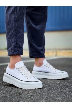 KB-CX3 Erkek Günlük Bağcıklı Keten Kısa Spor Sneaker Ayakkabı KBT - Beyaz