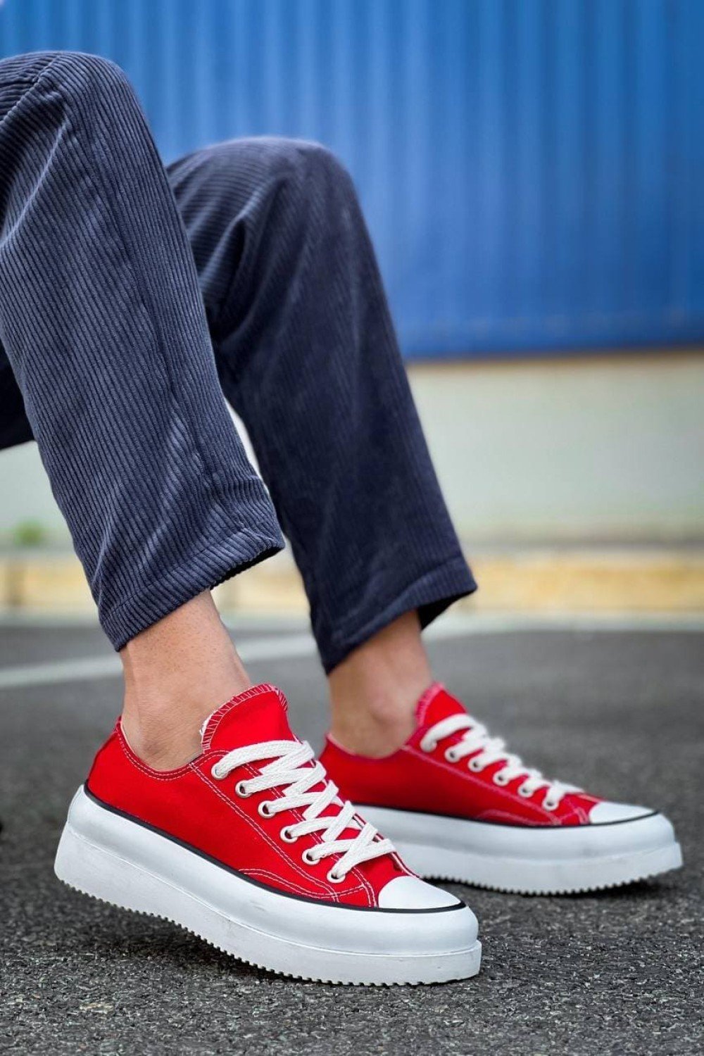 KB-CX3 Erkek Günlük Bağcıklı Keten Kısa Spor Sneaker Ayakkabı KBT - Kırmızı – Kuback Erkek Ayakkabı