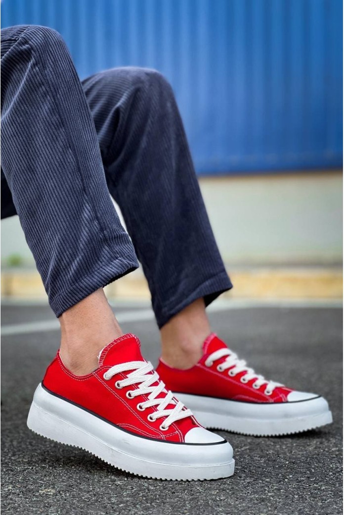 KB-CX3 Erkek Günlük Bağcıklı Keten Kısa Spor Sneaker Ayakkabı KBT - Kırmızı KB-CX3 Erkek Günlük Bağcıklı Keten Kısa Spor Sneaker Ayakkabı KBT - Kırmızı