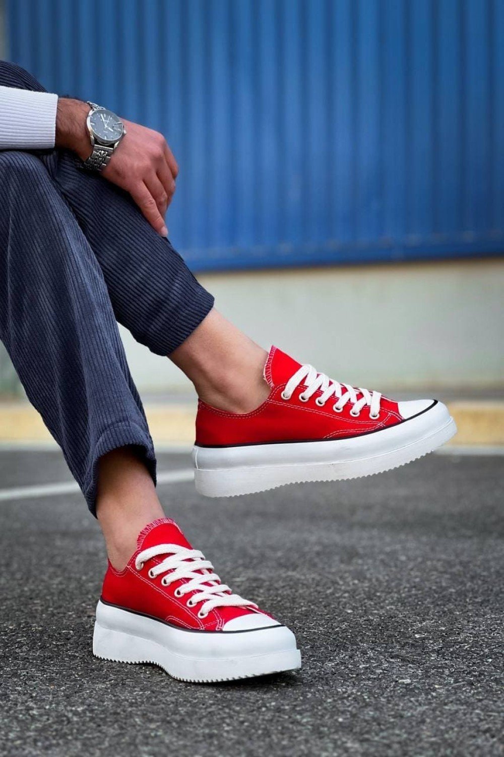 KB-CX3 Erkek Günlük Bağcıklı Keten Kısa Spor Sneaker Ayakkabı KBT - Kırmızı – Kuback Erkek Ayakkabı