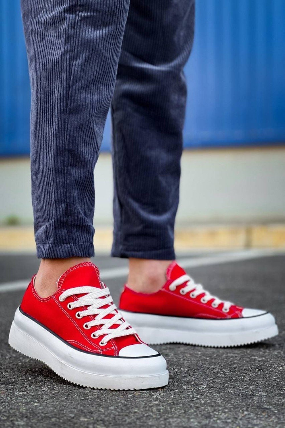KB-CX3 Erkek Günlük Bağcıklı Keten Kısa Spor Sneaker Ayakkabı KBT - Kırmızı – Kuback Erkek Ayakkabı