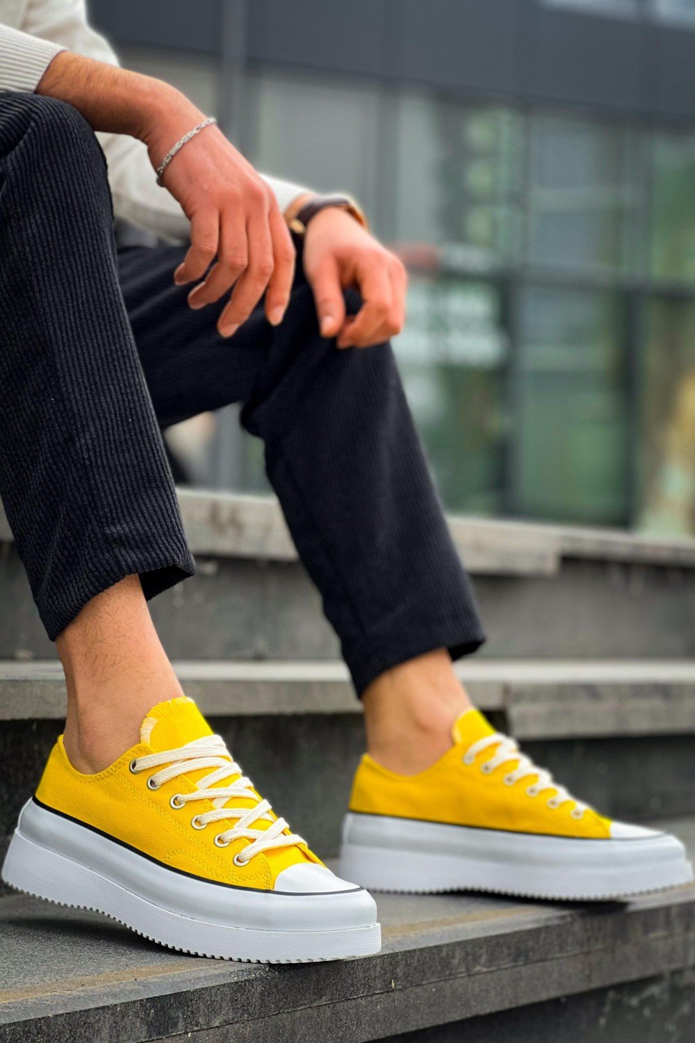 KB-CX3 Erkek Günlük Bağcıklı Keten Kısa Spor Sneaker Ayakkabı KBT - Sarı – Kuback Erkek Ayakkabı