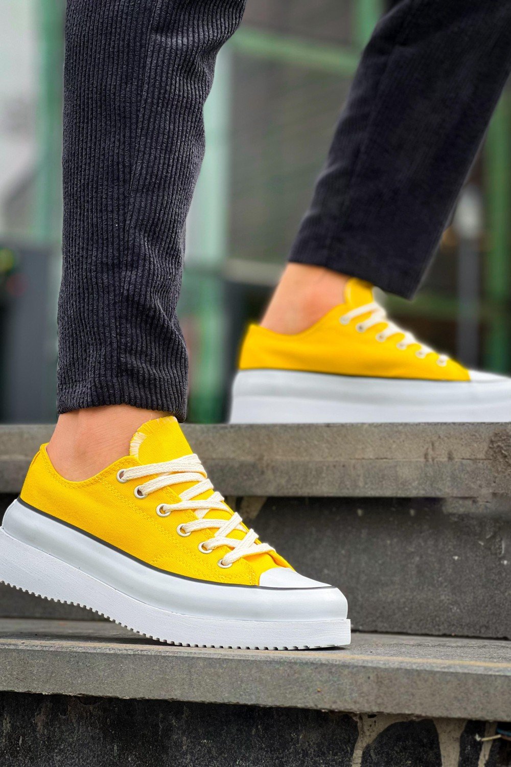 KB-CX3 Erkek Günlük Bağcıklı Keten Kısa Spor Sneaker Ayakkabı KBT - Sarı – Kuback Erkek Ayakkabı