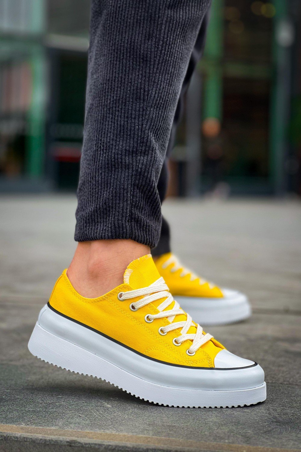 KB-CX3 Erkek Günlük Bağcıklı Keten Kısa Spor Sneaker Ayakkabı KBT - Sarı – Kuback Erkek Ayakkabı