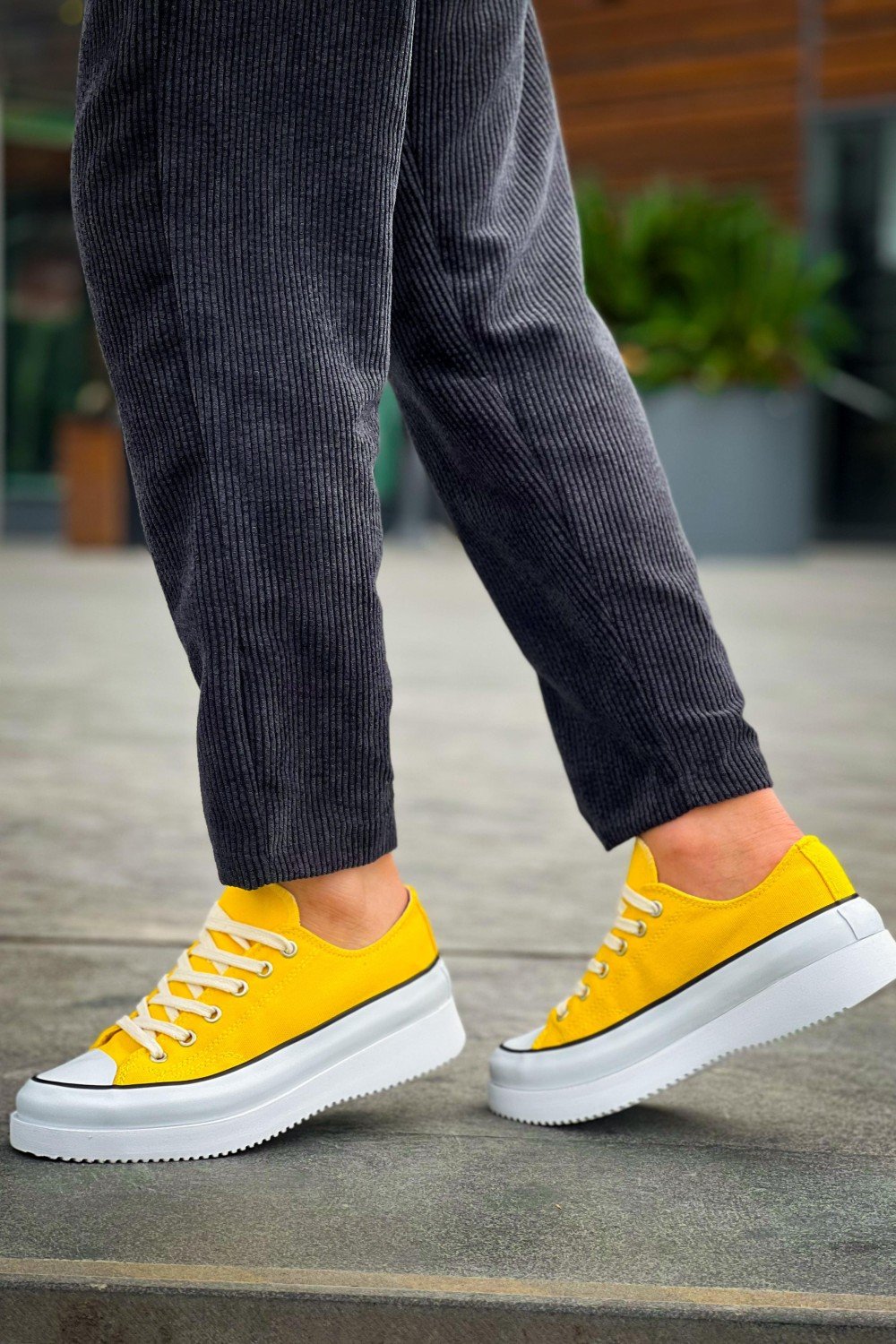 KB-CX3 Erkek Günlük Bağcıklı Keten Kısa Spor Sneaker Ayakkabı KBT - Sarı – Kuback Erkek Ayakkabı