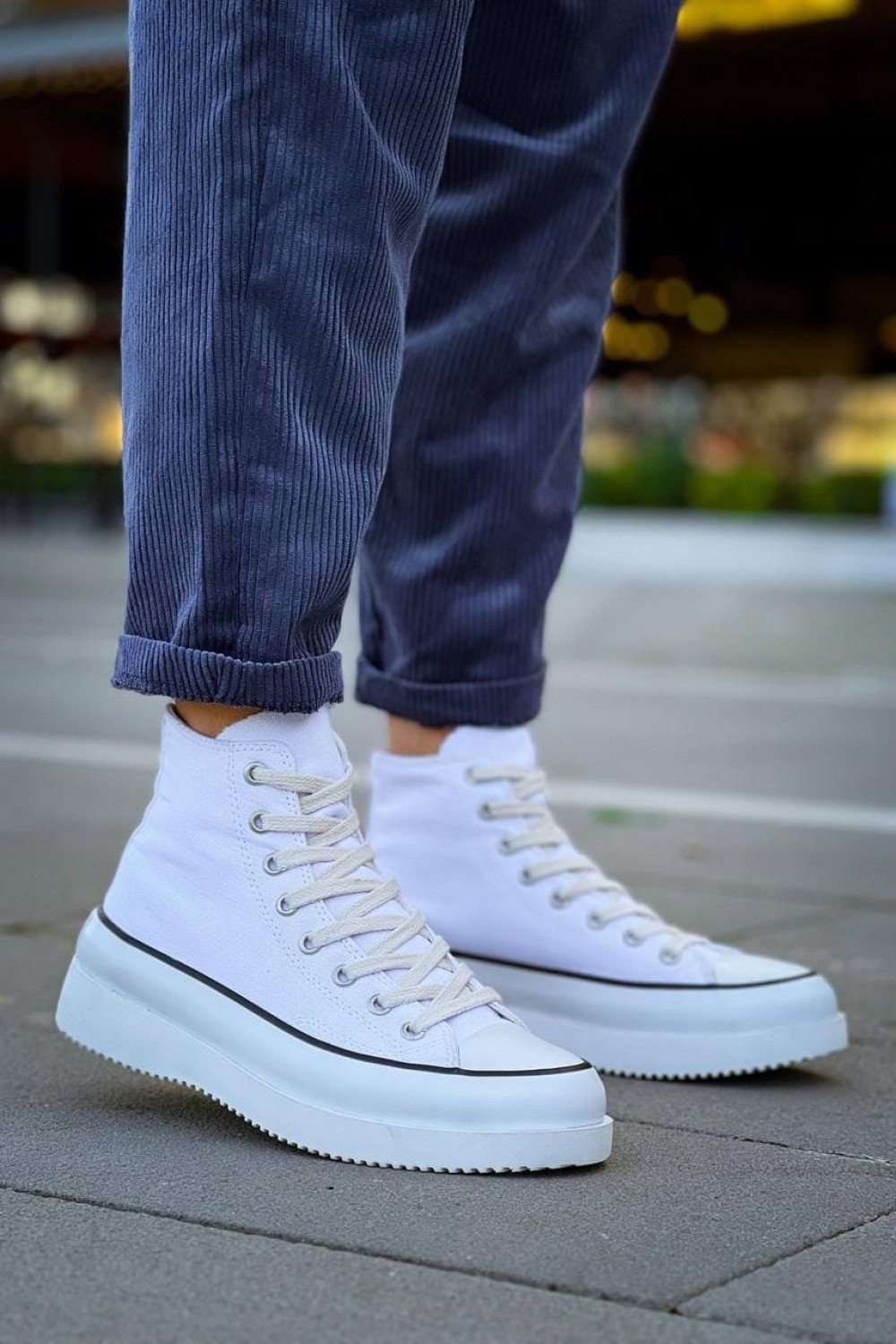 KB-CX3 Erkek Günlük Bağcıklı Keten Uzun Spor Sneaker Ayakkabı KBT - Beyaz – Kuback Erkek Ayakkabı