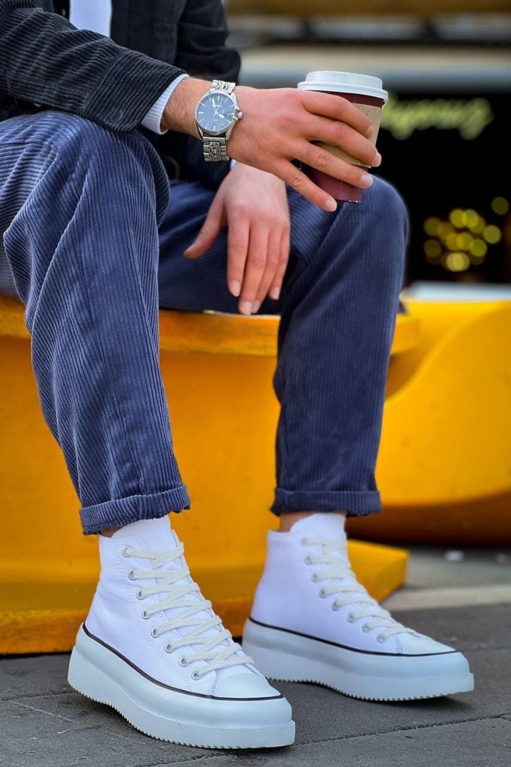 KB-CX3 Erkek Günlük Bağcıklı Keten Uzun Spor Sneaker Ayakkabı KBT - Beyaz – Kuback Erkek Ayakkabı