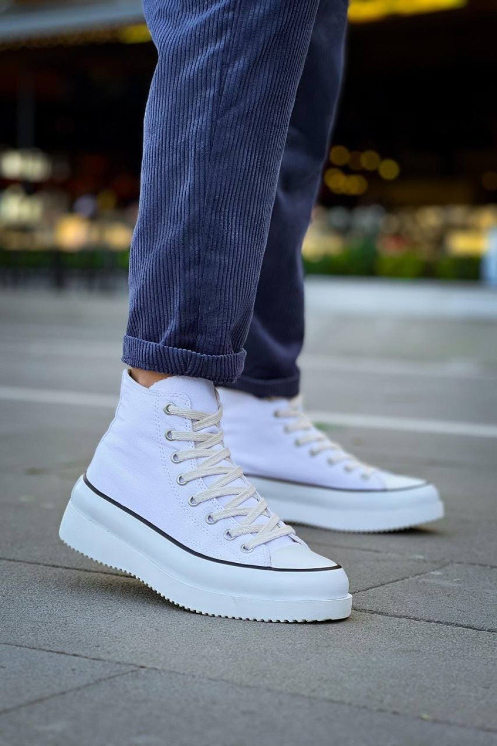 KB-CX3 Erkek Günlük Bağcıklı Keten Uzun Spor Sneaker Ayakkabı KBT - Beyaz – Kuback Erkek Ayakkabı