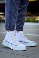 KB-CX3 Erkek Günlük Bağcıklı Keten Uzun Spor Sneaker Ayakkabı KBT - Beyaz