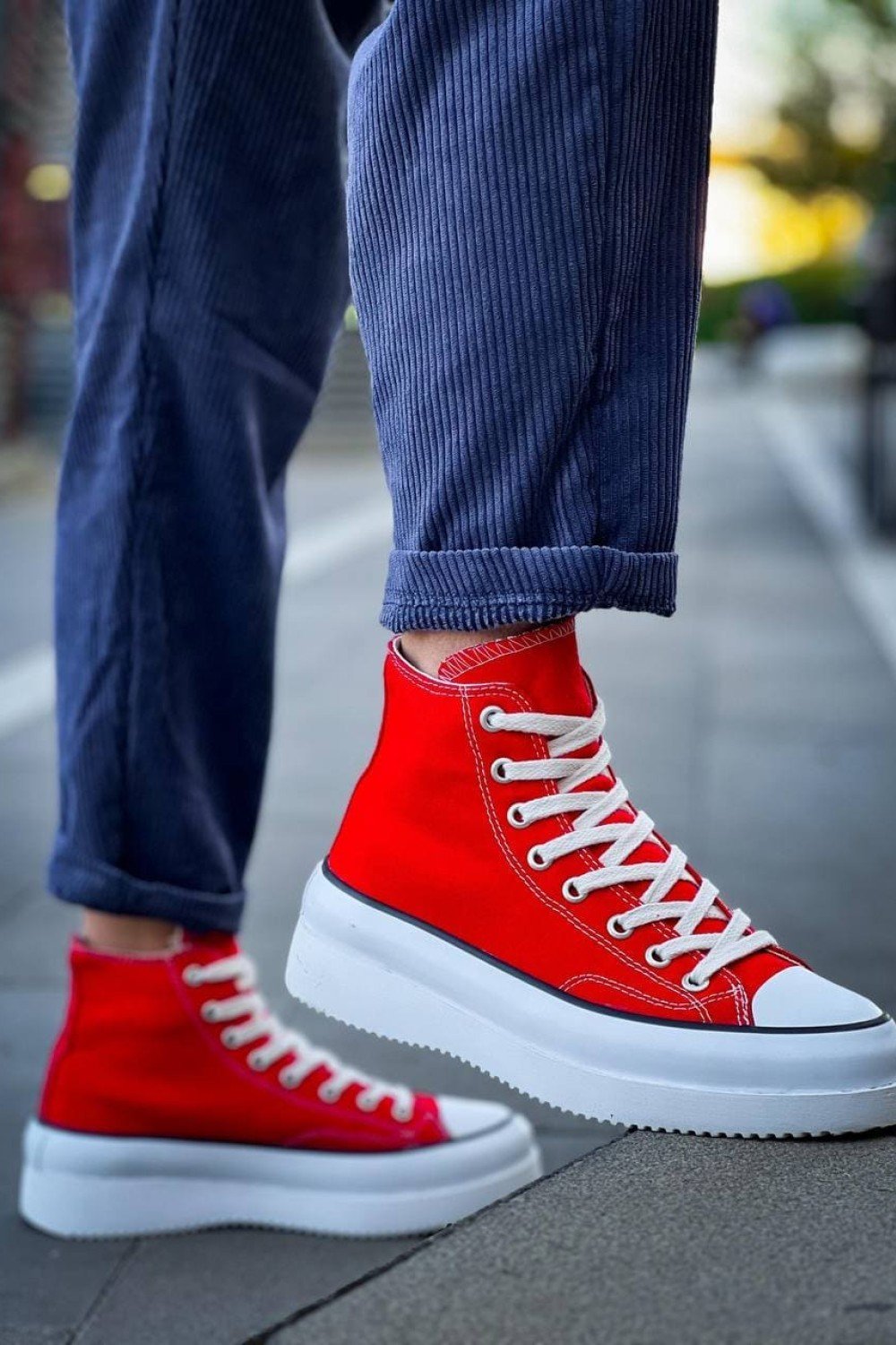KB-CX3 Erkek Günlük Bağcıklı Keten Uzun Spor Sneaker Ayakkabı KBT - Kırmızı – Kuback Erkek Ayakkabı