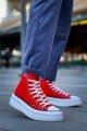 KB-CX3 Erkek Günlük Bağcıklı Keten Uzun Spor Sneaker Ayakkabı KBT - Kırmızı – Kuback Erkek Ayakkabı
