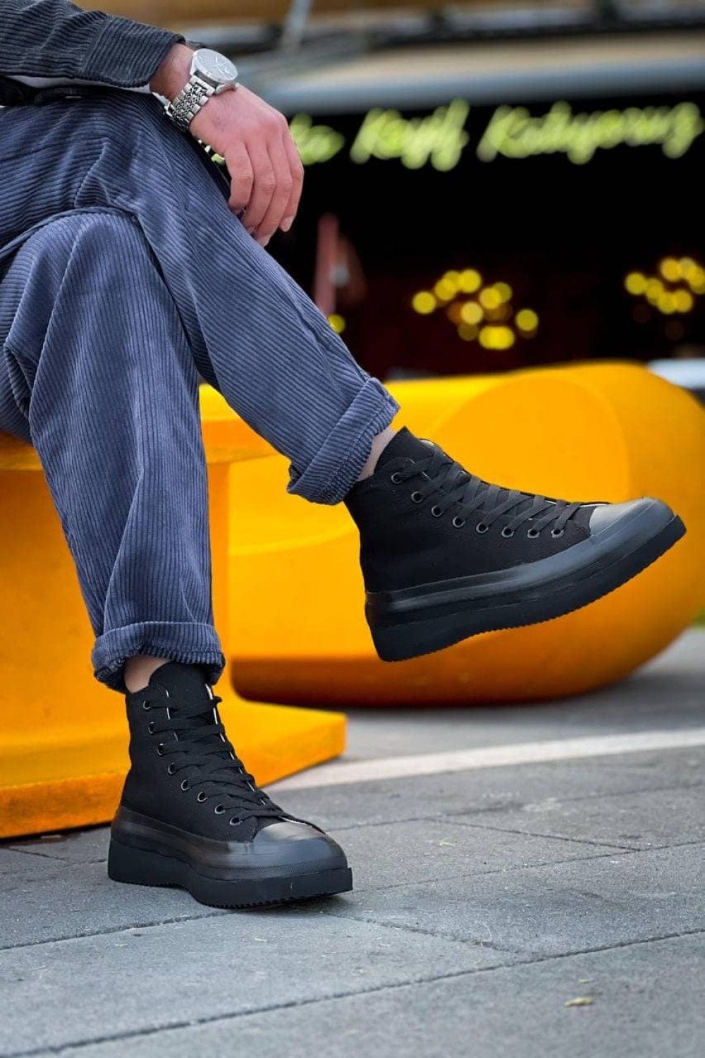 KB-CX3 Erkek Günlük Bağcıklı Keten Uzun Spor Sneaker Ayakkabı KST - Siyah – Kuback Erkek Ayakkabı