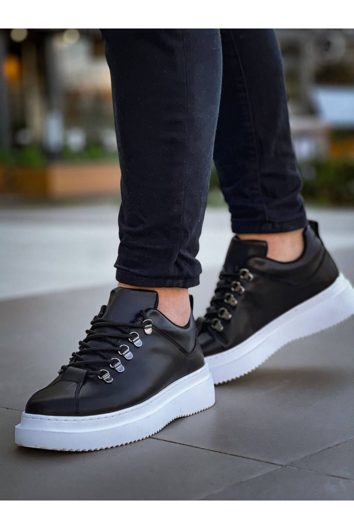 KB-X4 Erkek Günlük Bağcıklı Cilt Spor Sneaker Ayakkabı CBT - Siyah