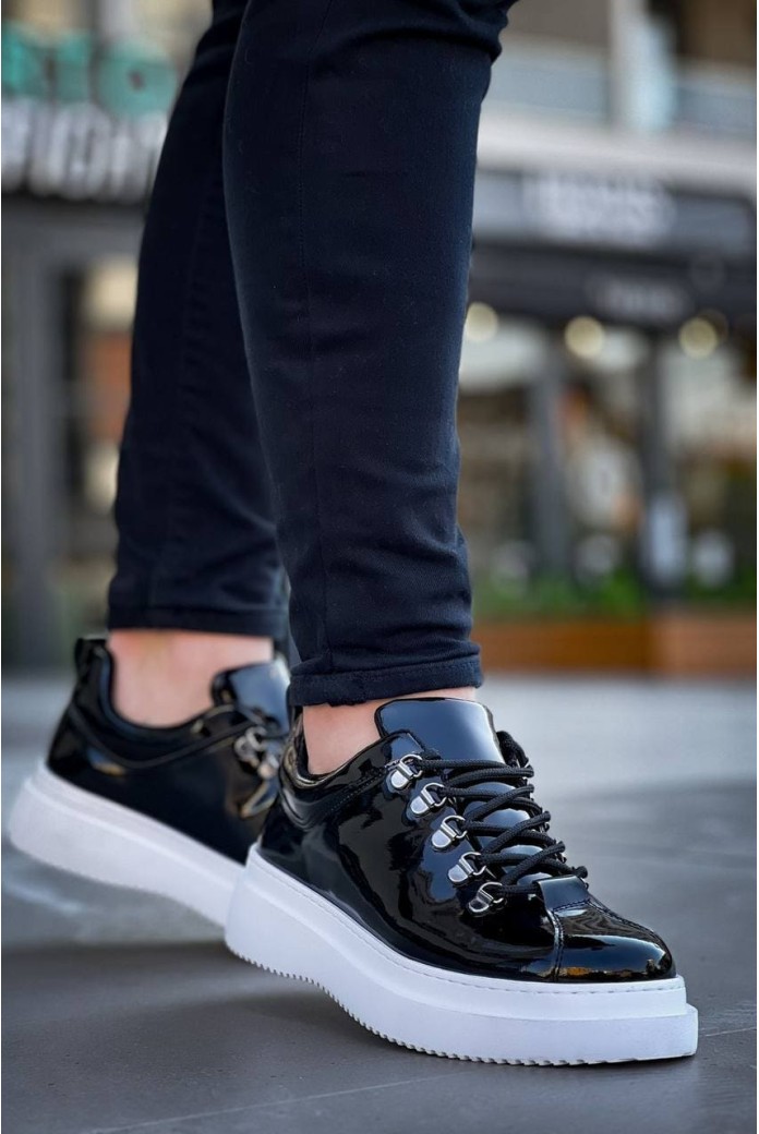 KB-X4 Erkek Günlük Bağcıklı Rugan Spor Sneaker Ayakkabı RBT - Siyah