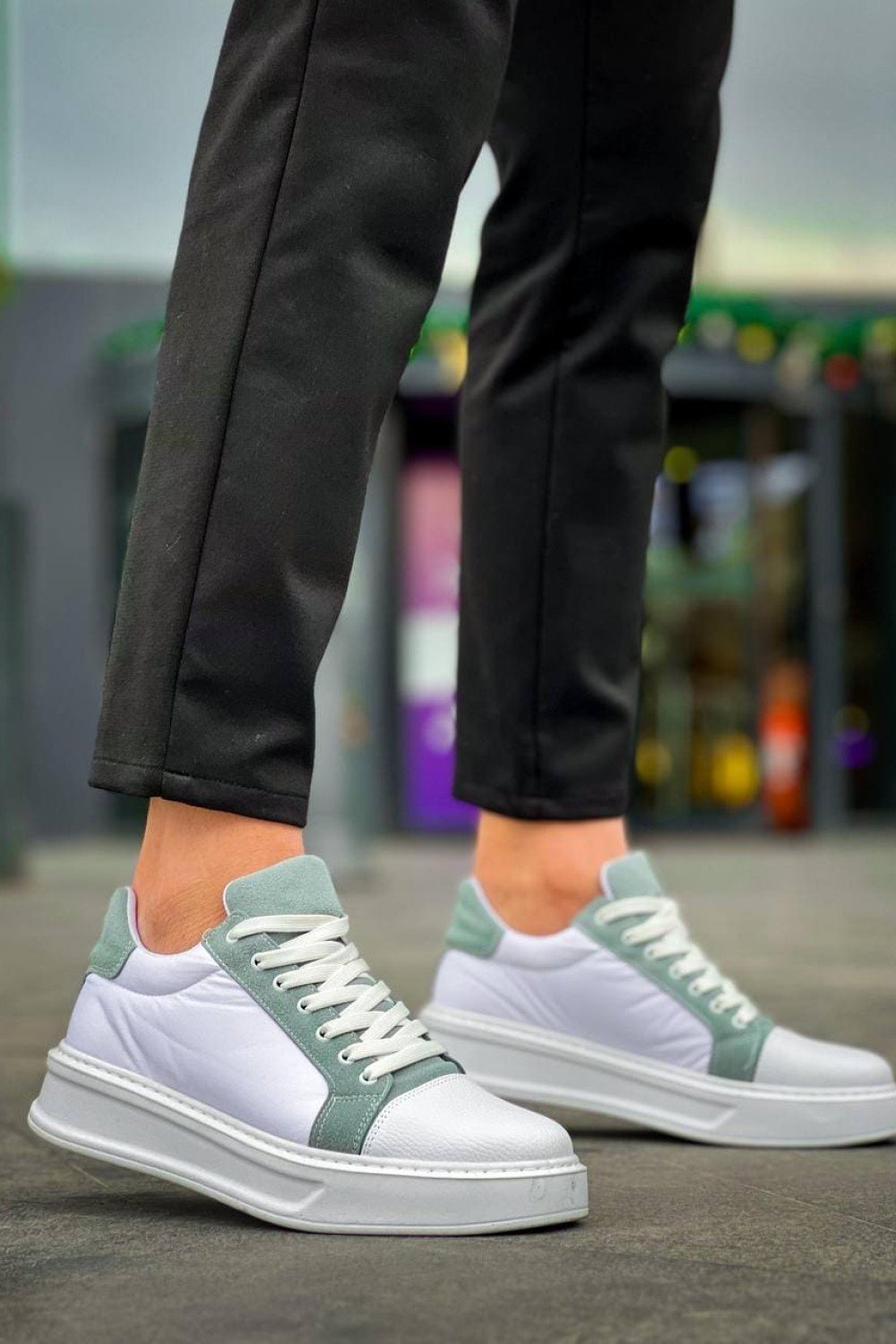 KB-X46 Erkek Günlük Bağcıklı Paraşüt Kumaş Cilt Spor Sneaker Ayakkabı PKCBT - Beyaz/Yeşil – Kuback Erkek Ayakkabı