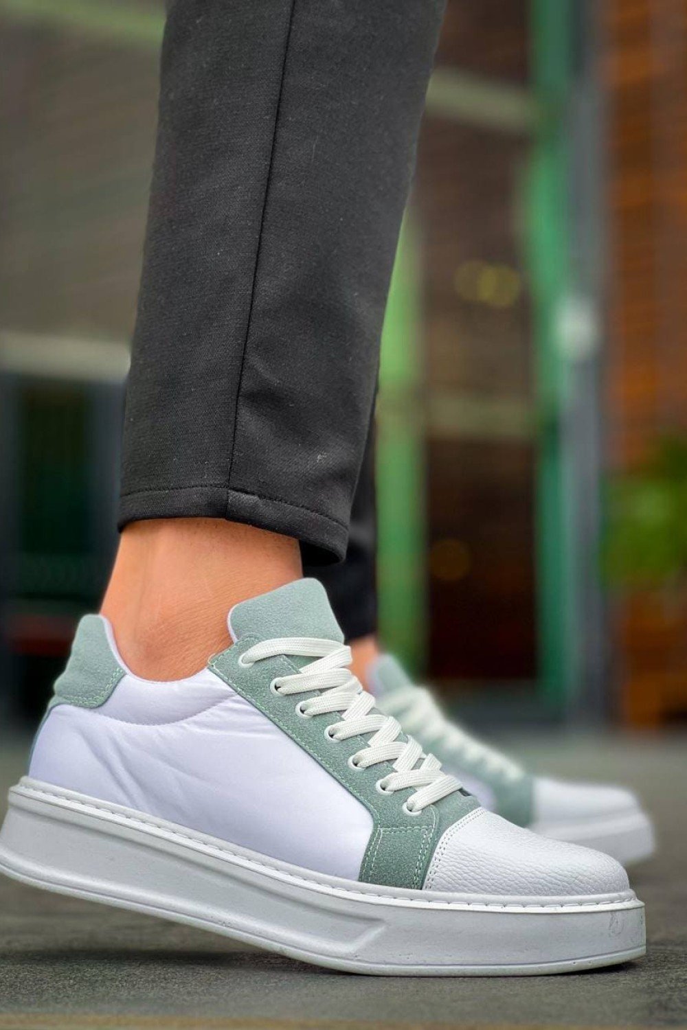 KB-X46 Erkek Günlük Bağcıklı Paraşüt Kumaş Cilt Spor Sneaker Ayakkabı PKCBT - Beyaz/Yeşil – Kuback Erkek Ayakkabı