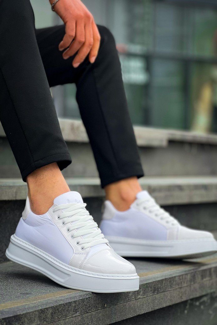 KB-X46 Erkek Günlük Bağcıklı Paraşüt Kumaş Rugan Spor Sneaker Ayakkabı PKRBT - Beyaz