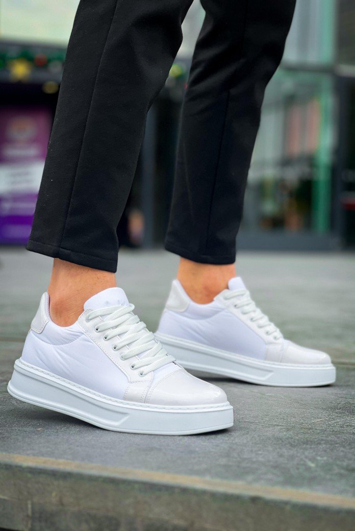 KB-X46 Erkek Günlük Bağcıklı Paraşüt Kumaş Rugan Spor Sneaker Ayakkabı PKRBT - Beyaz