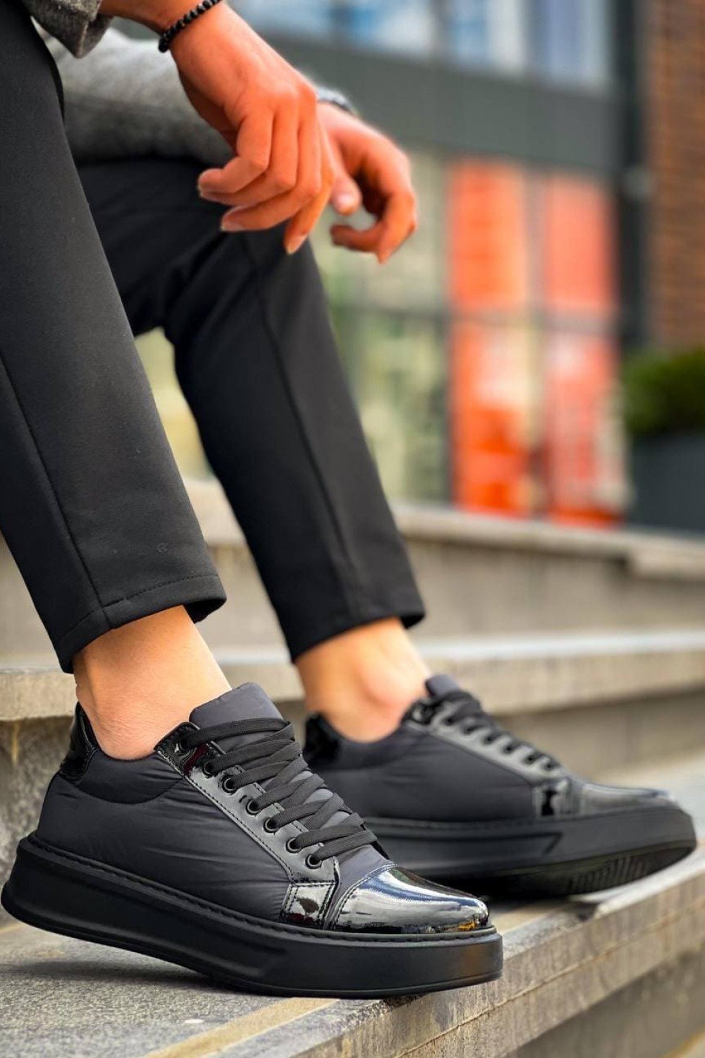 KB-X46 Erkek Günlük Bağcıklı Paraşüt Kumaş Rugan Spor Sneaker Ayakkabı PKRST - Siyah – Kuback Erkek Ayakkabı