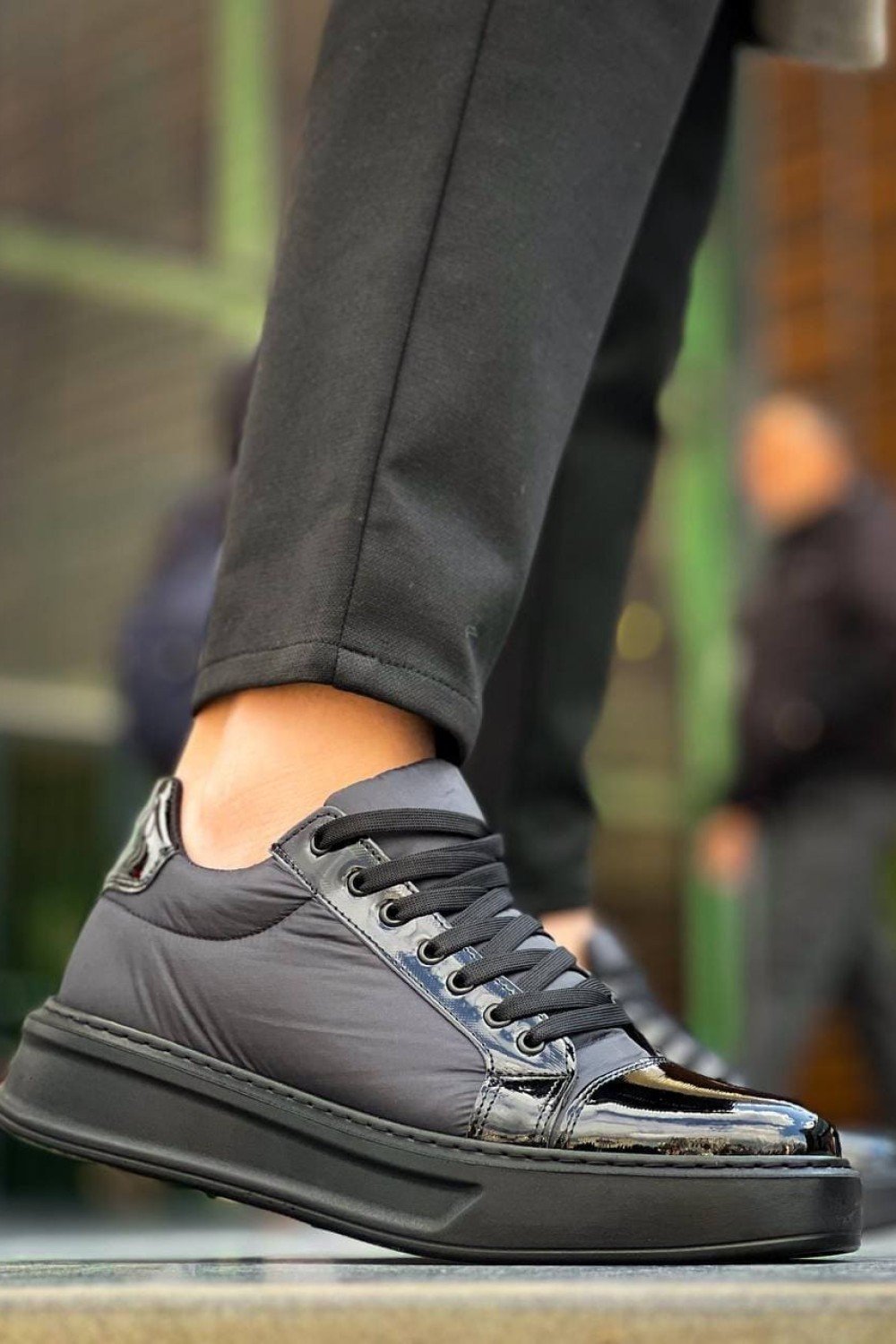 KB-X46 Erkek Günlük Bağcıklı Paraşüt Kumaş Rugan Spor Sneaker Ayakkabı PKRST - Siyah – Kuback Erkek Ayakkabı