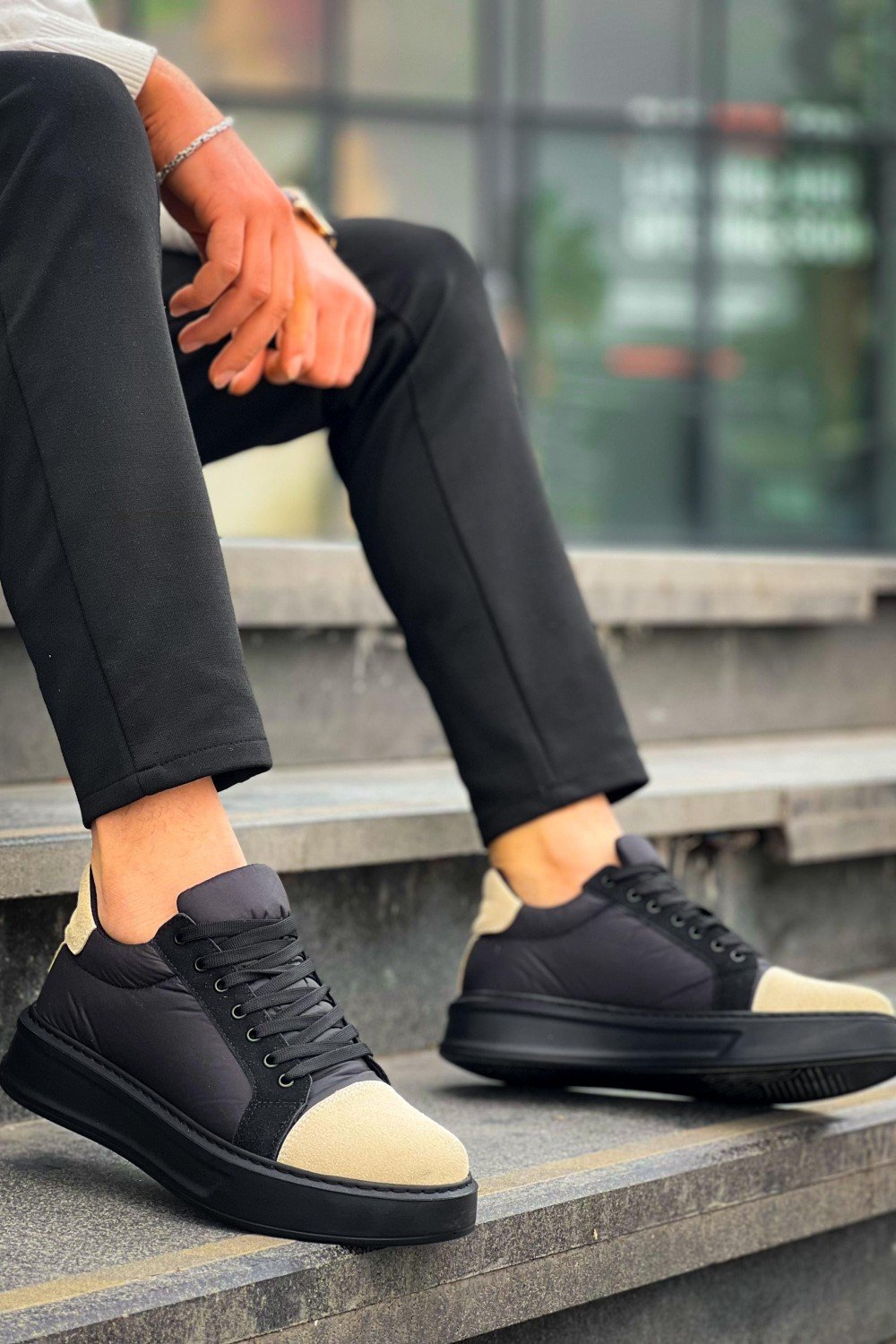 KB-X46 Erkek Günlük Bağcıklı Paraşüt Kumaş Süet Spor Sneaker Ayakkabı PKSST - Siyah/Bej – Kuback Erkek Ayakkabı