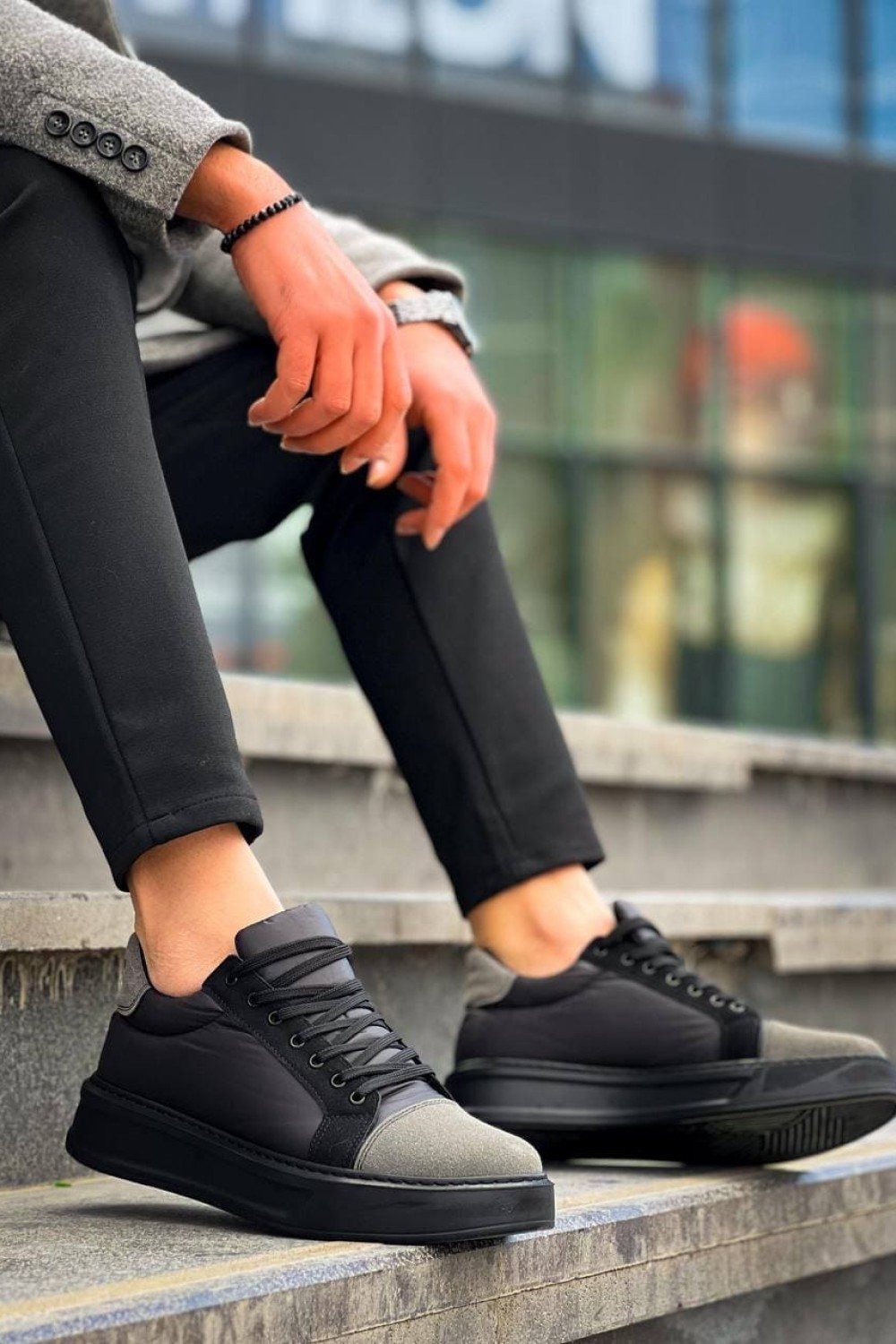KB-X46 Erkek Günlük Bağcıklı Paraşüt Kumaş Süet Spor Sneaker Ayakkabı PKSST - Siyah/Gri – Kuback Erkek Ayakkabı